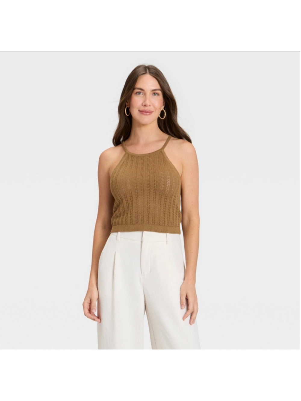 A New Day Women’s Open Knit Pointelle Sweater Tank Top Brown L NWT